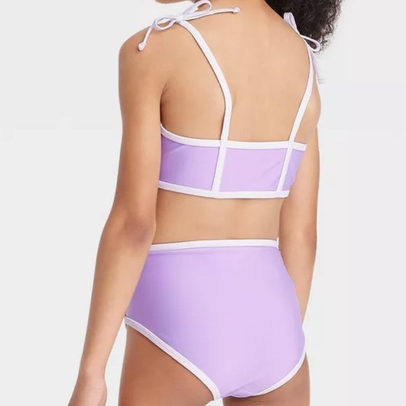 Cat & Jack Kids Girls' Tie Strap Sleeve Two-Piece Swimsuit Purple XS (4/5) NWT - Picture 2 of 7